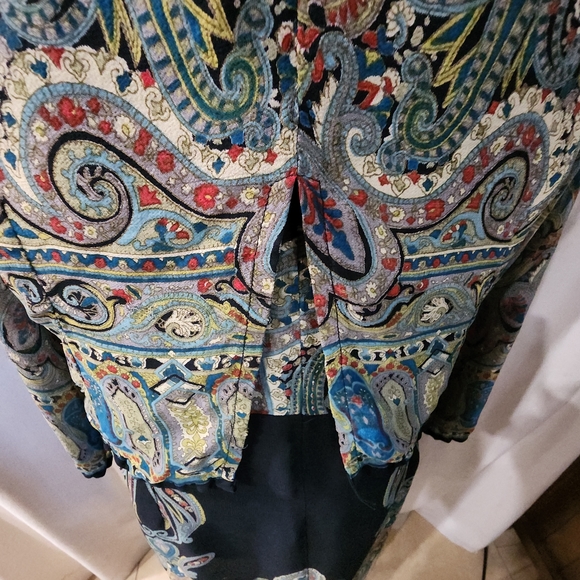 Rene Derby Top Tunic Cape Cover Womens  Multicolor Paisley Print Sequins - Picture 8 of 15